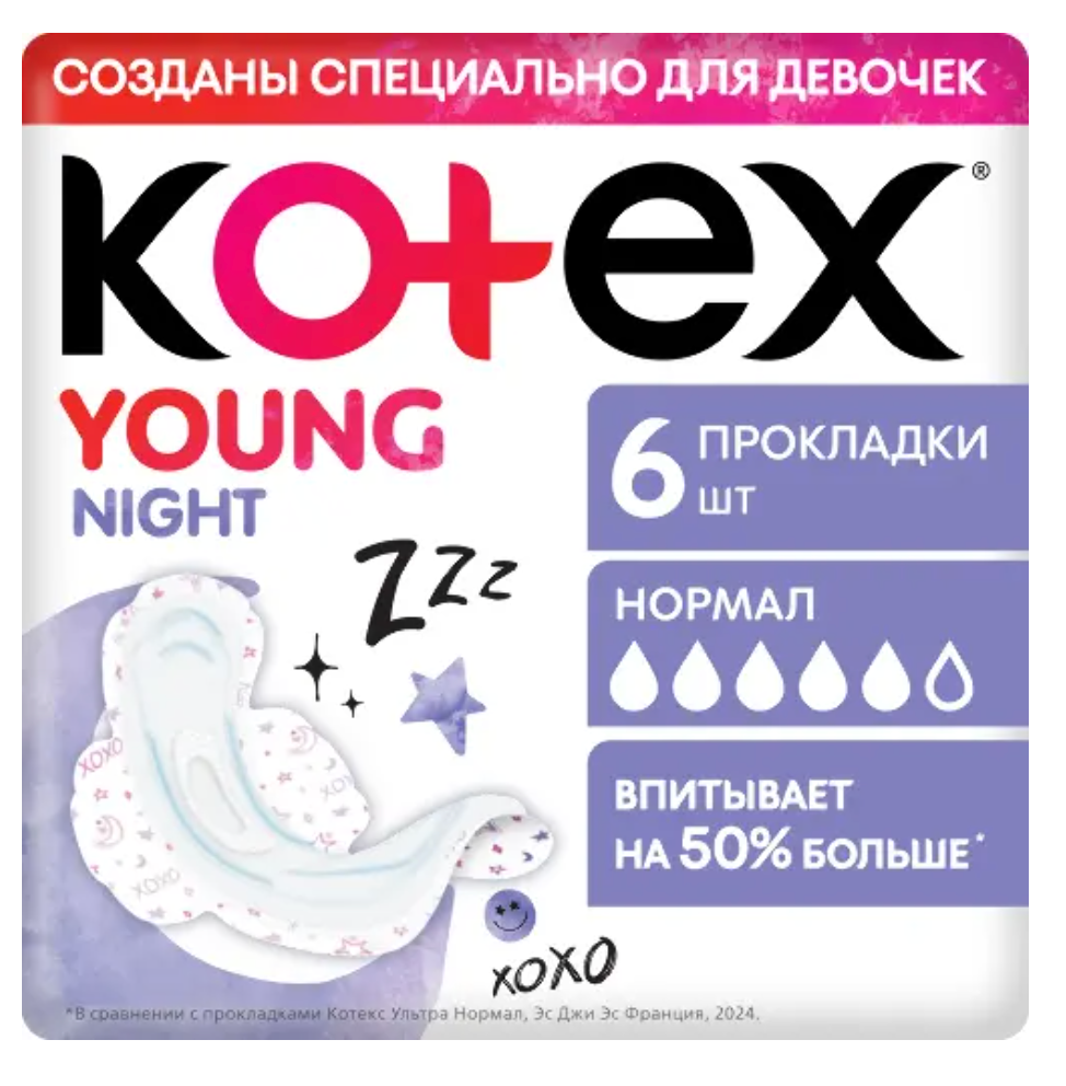 фото упаковки Kotex young night прокладки для девочек ночные