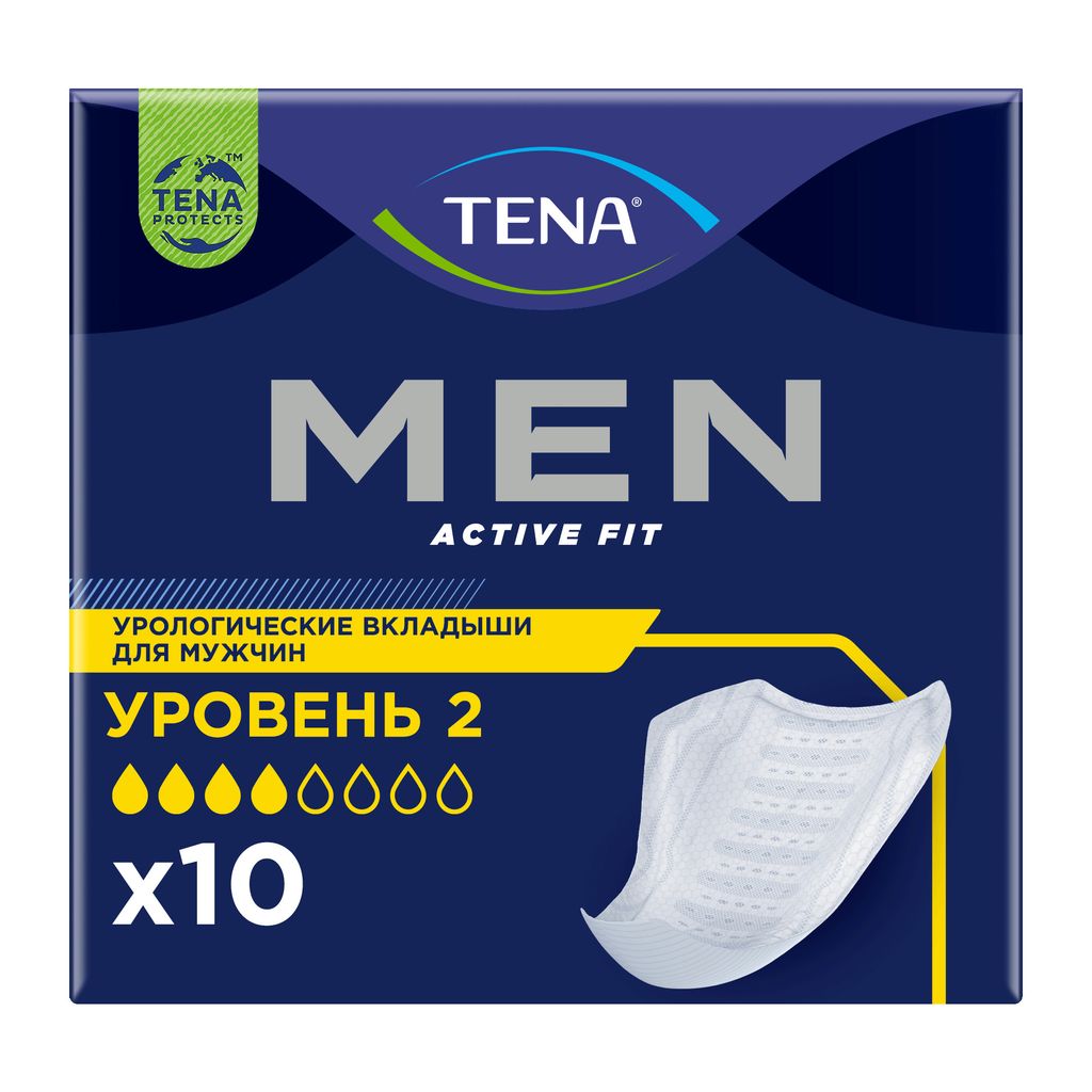 фото упаковки Tena Men вкладыши урологические уровень 2, прокладки урологические, medium, 10 шт. фото упаковки Tena Men вкладыши урологические уровень 2