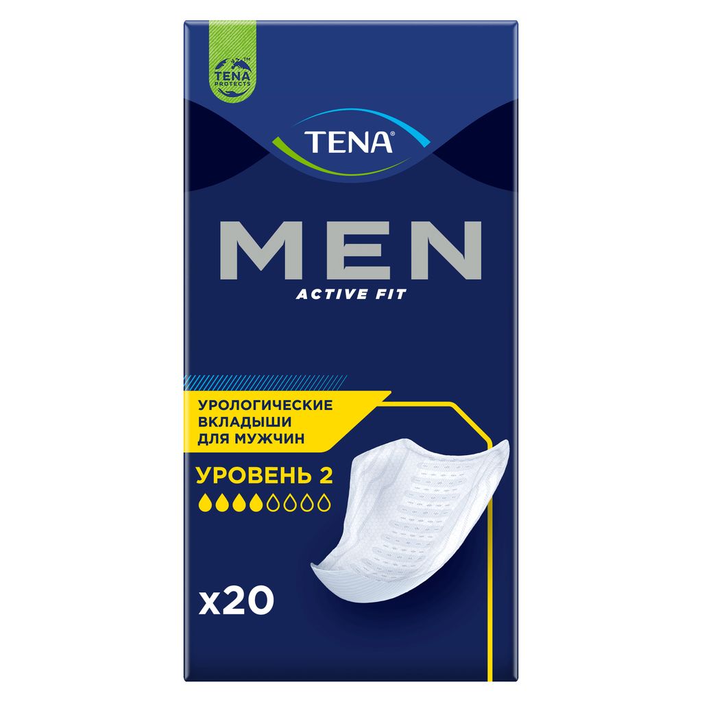 фото упаковки Tena Men вкладыши урологические уровень 2, прокладки урологические, medium, 20 шт. фото упаковки Tena Men вкладыши урологические уровень 2