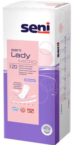 Seni Lady Micro прокладки урологические, 7 х 18 см, 60 мл, 1 капля, 20 шт.