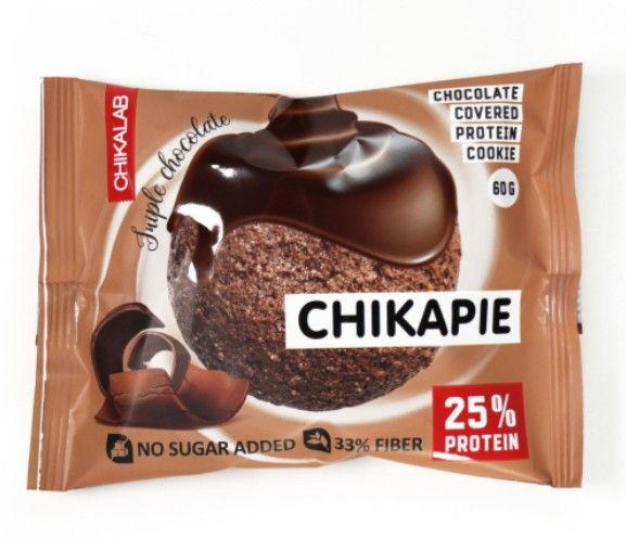 фото упаковки Chikalab Chikapie Печенье протеиновое с начинкой Тройной шоколад