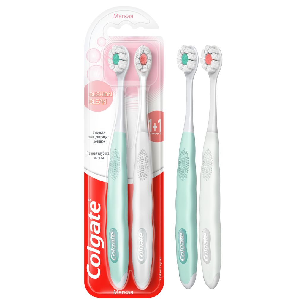 Colgate Cushion Clean Зубная щетка, щетка зубная, мягкая, 2 шт.