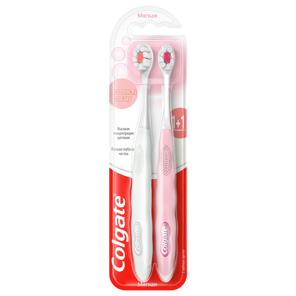 Colgate Cushion Clean Зубная щетка, щетка зубная, мягкая, 2 шт.