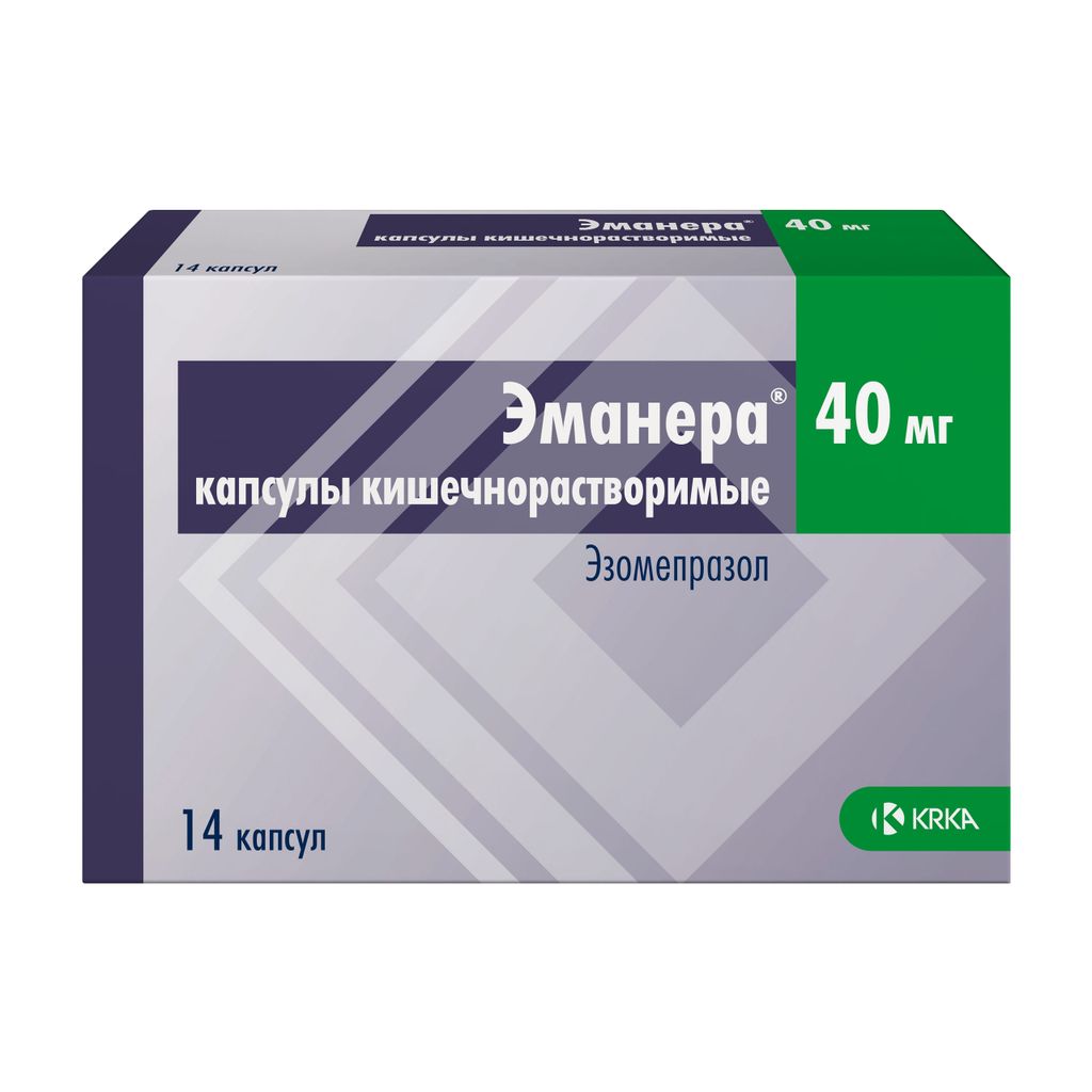 Эманера, 40 мг, капсулы кишечнорастворимые, 14 шт.