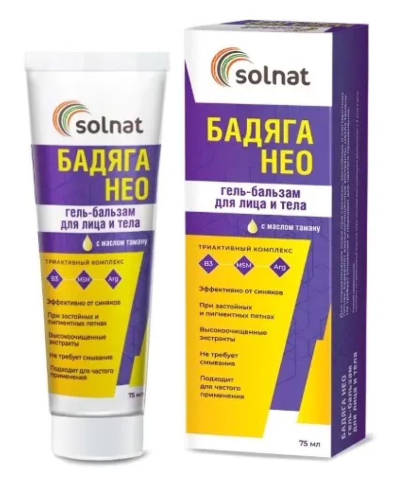 фото упаковки Solnat Гель-бальзам для лица и тела Бадяга НЕО