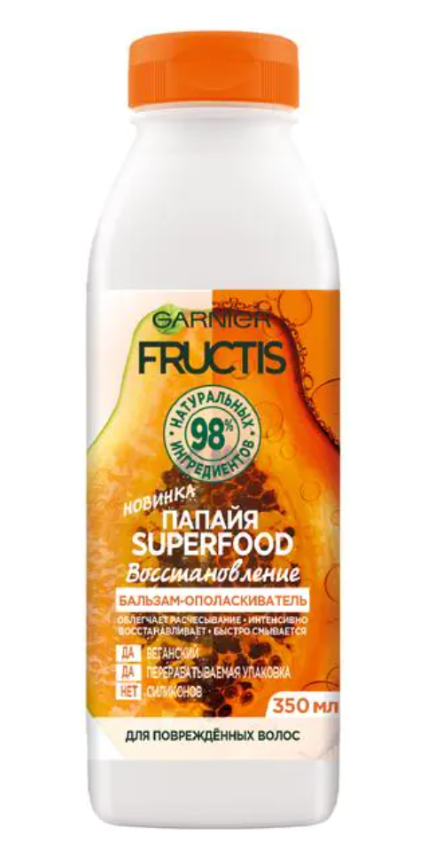 фото упаковки Garnier Fructis Бальзам-ополаскиватель Superfood Восстановление Папайя