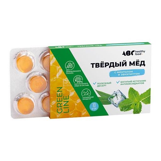 ABC Healthy Food Мед твердый, пастилки, Ментол Эвкалипт, 10 шт.