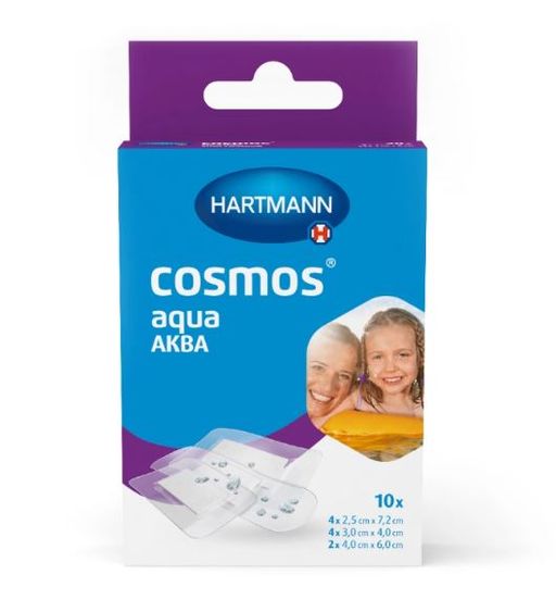 Cosmos Aqua Пластырь, 3 размера, пластырь медицинский, водостойкий, 10 шт.