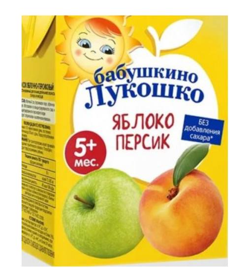 Бабушкино Лукошко Сок яблоко персик, для детей с 5 месяцев, сок, восстановленный, 200 мл, 1 шт.