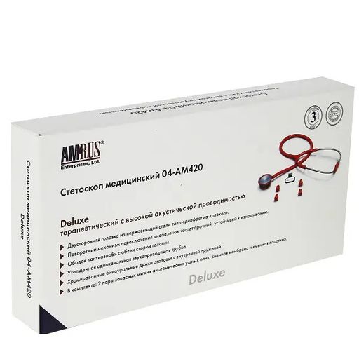 Amrus Стетоскоп медицинский терапевтический 04-АМ420, цвет в ассортименте, 1 шт.