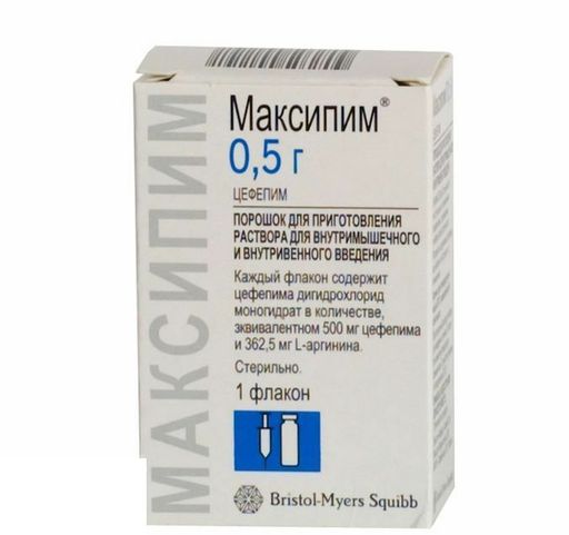 Максипим, 500 мг, порошок для приготовления раствора для внутривенного и внутримышечного введения, 1 шт.