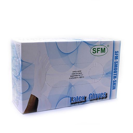 SFM Перчатки смотровые латексные опудренные, 7-8, M, нестерильная (ые, ый), 100 шт.