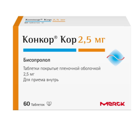 Конкор Кор, 2.5 мг, таблетки, покрытые пленочной оболочкой, 30 шт.