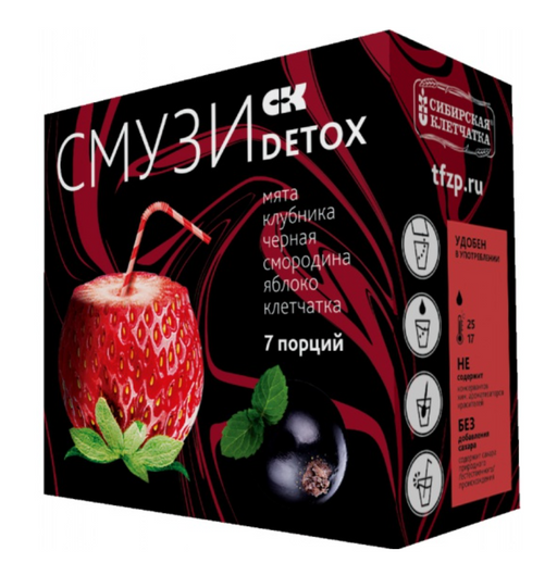 Сибирская клетчатка Смузи DETOX, мята, клубника, черная смородина, яблоко, 12 г, 7 шт.